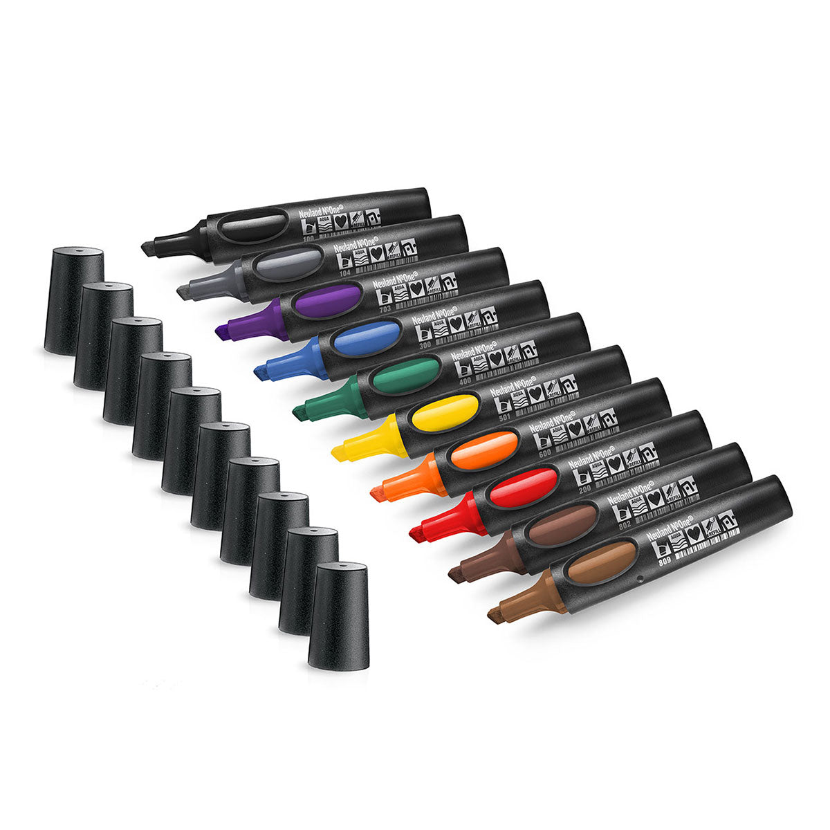 Neuland No.One® wedge nib 2-6mm, Set of 10 colors- set no. 10-1 midnight