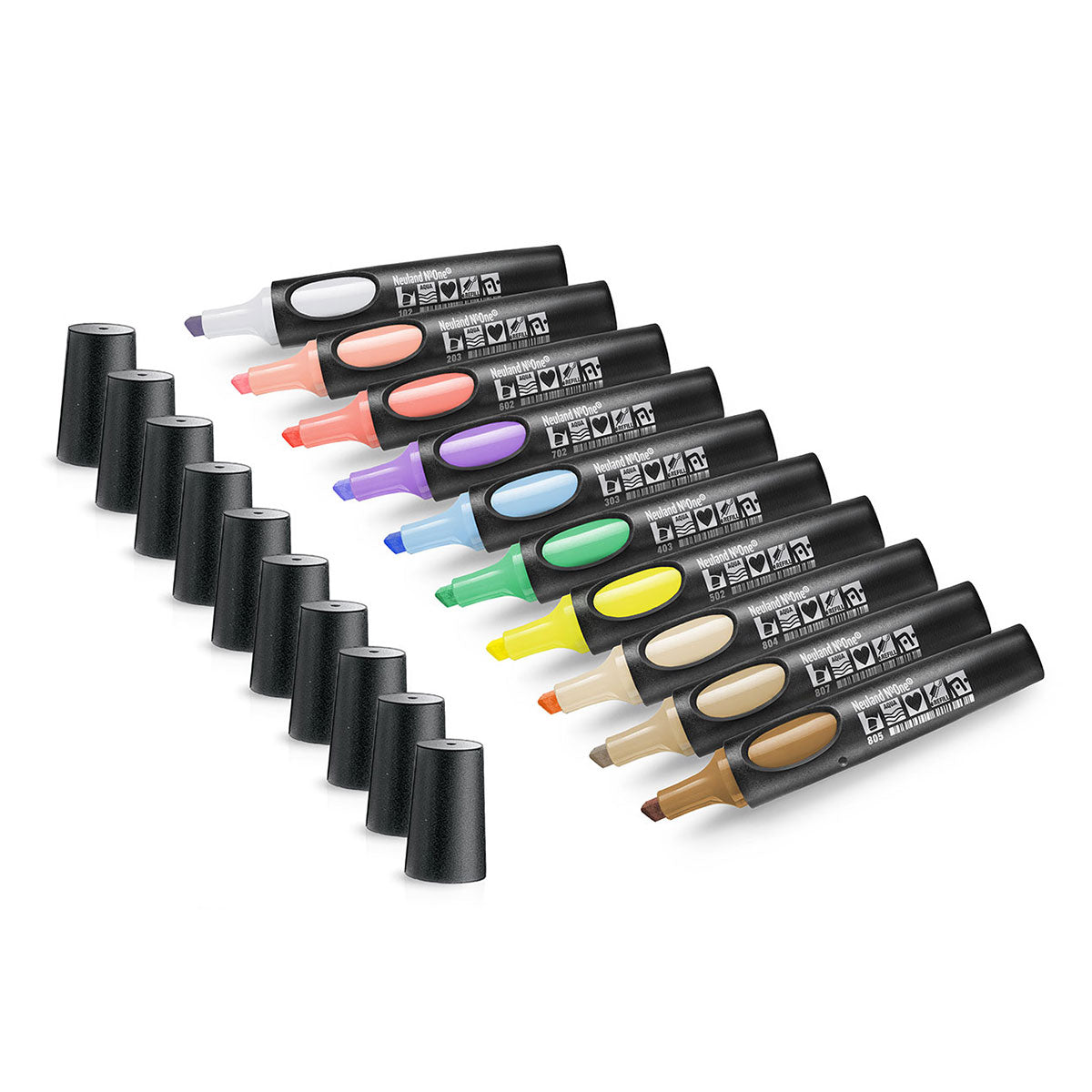 Neuland No.One® wedge nib 2-6mm, Set of 10 colors- set no. 10-2 morning glow